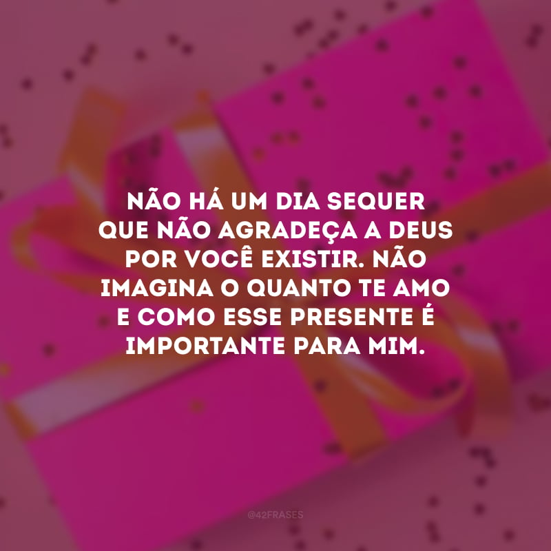 Não há um dia sequer que não agradeça a Deus por você existir. Não imagina o quanto te amo e como esse presente é importante para mim.