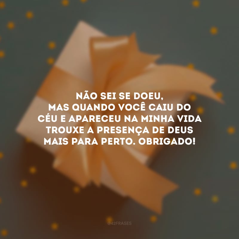 Não sei se doeu, mas quando você caiu do Céu e apareceu na minha vida trouxe a presença de Deus mais para perto. Obrigado! 