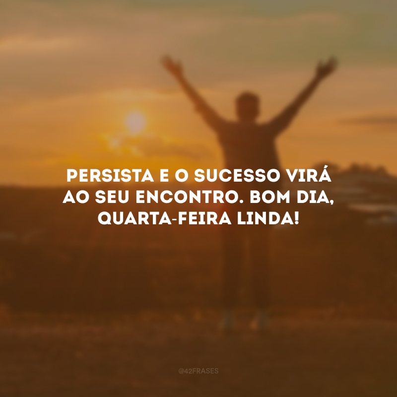 Persista e o sucesso virá ao seu encontro. Bom dia, quarta-feira linda!