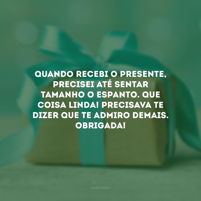 Quando recebi o presente, precisei até sentar tamanho o espanto. Que coisa linda! Precisava te dizer que te admiro demais. Obrigada!