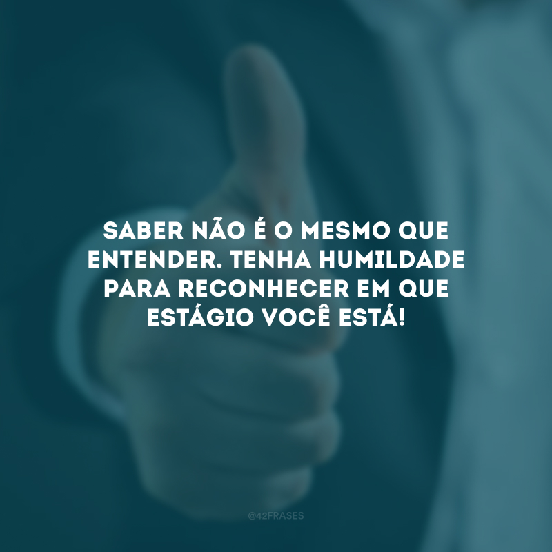 Saber não é o mesmo que entender. Tenha humildade para reconhecer em que estágio você está!