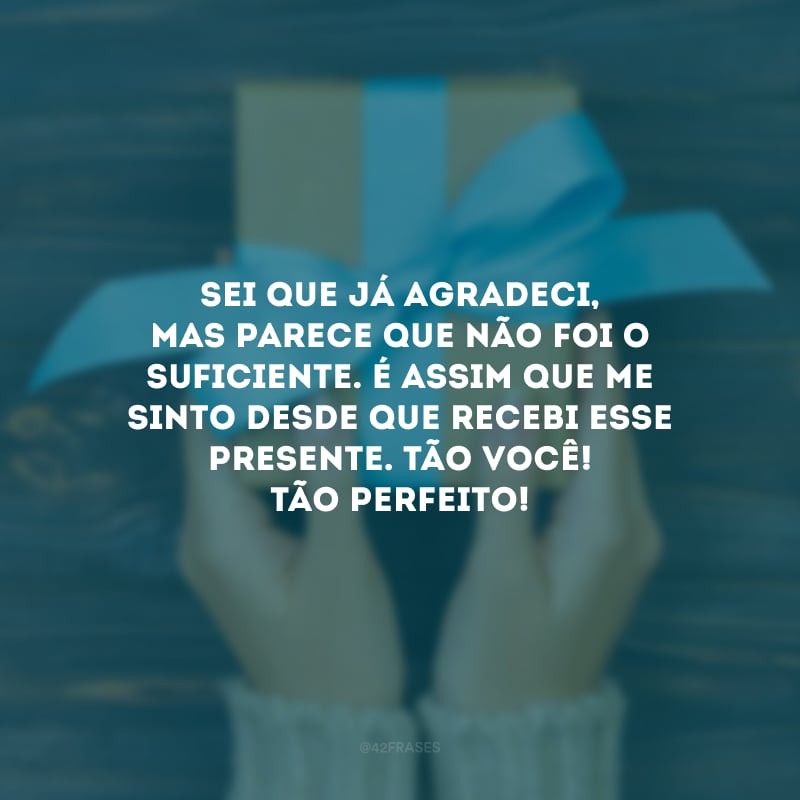 Sei que já agradeci, mas parece que não foi o suficiente. É assim que me sinto desde que recebi esse presente. Tão você! Tão perfeito!