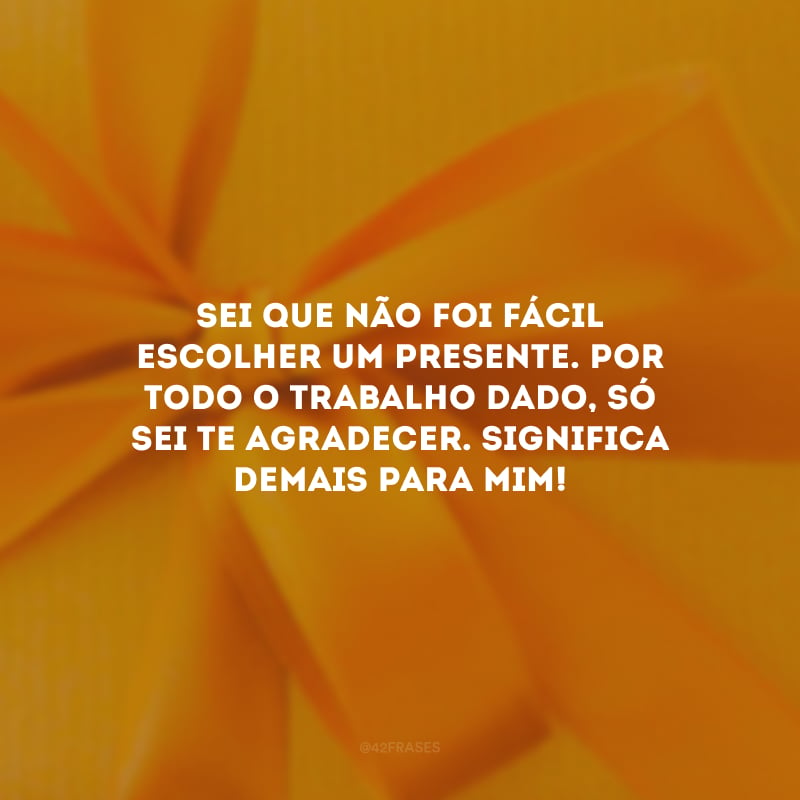 Sei que não foi fácil escolher um presente. Por todo o trabalho dado, só sei te agradecer. Significa demais para mim!