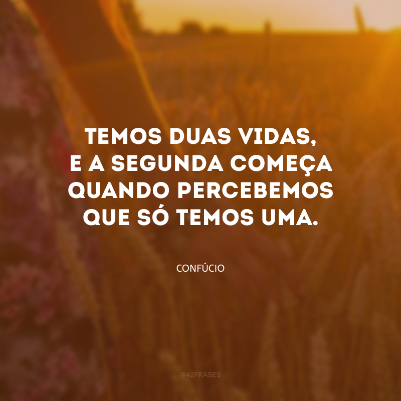 Temos duas vidas, e a segunda começa quando percebemos que só temos uma.