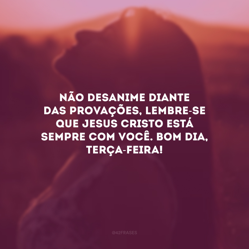 Não desanime diante das provações, lembre-se que Jesus Cristo está sempre com você. Bom dia, terça-feira!