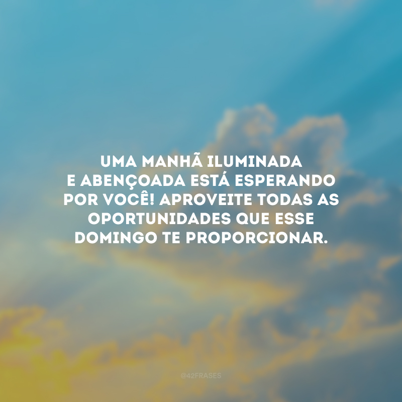 Uma manhã iluminada e abençoada está esperando por você! Aproveite todas as oportunidades que esse domingo te proporcionar.