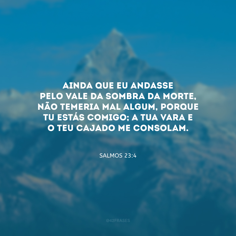 Ainda que eu andasse pelo vale da sombra da morte, não temeria mal algum, porque tu estás comigo; a tua vara e o teu cajado me consolam.