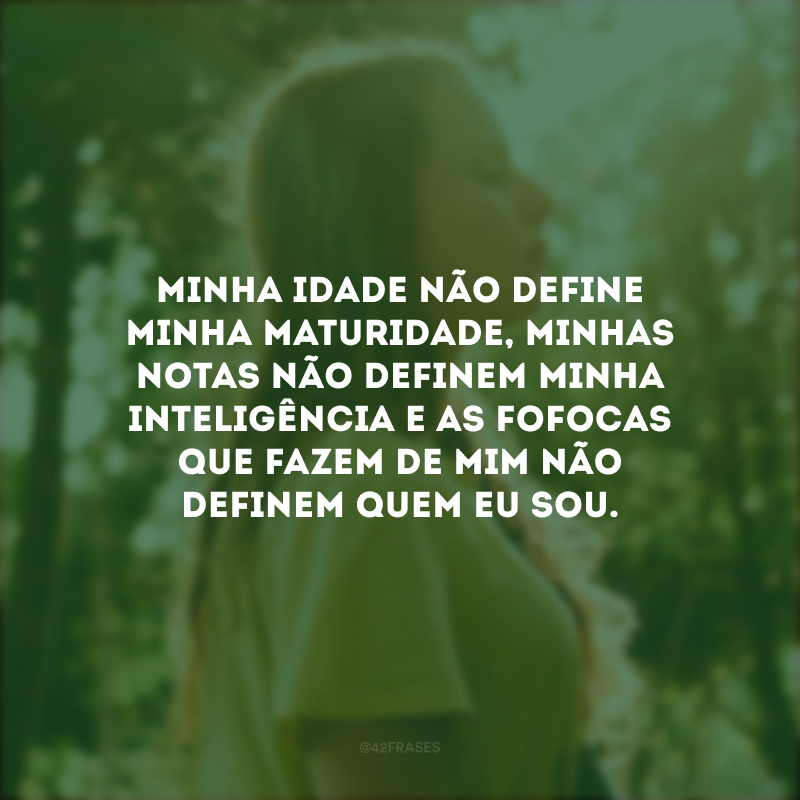 Minha idade não define minha maturidade, minhas notas não definem minha inteligência e as fofocas que fazem de mim não definem quem eu sou.