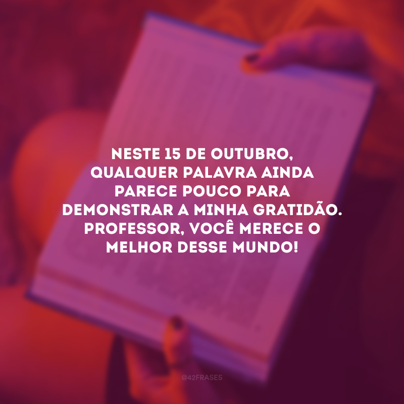 Neste 15 de outubro, qualquer palavra ainda parece pouco para demonstrar a minha gratidão. Professor, você merece o melhor desse mundo!