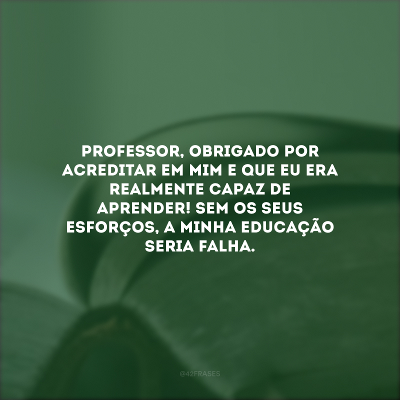 Professor, obrigado por acreditar em mim e que eu era realmente capaz de aprender! Sem os seus esforços, a minha educação seria falha. 