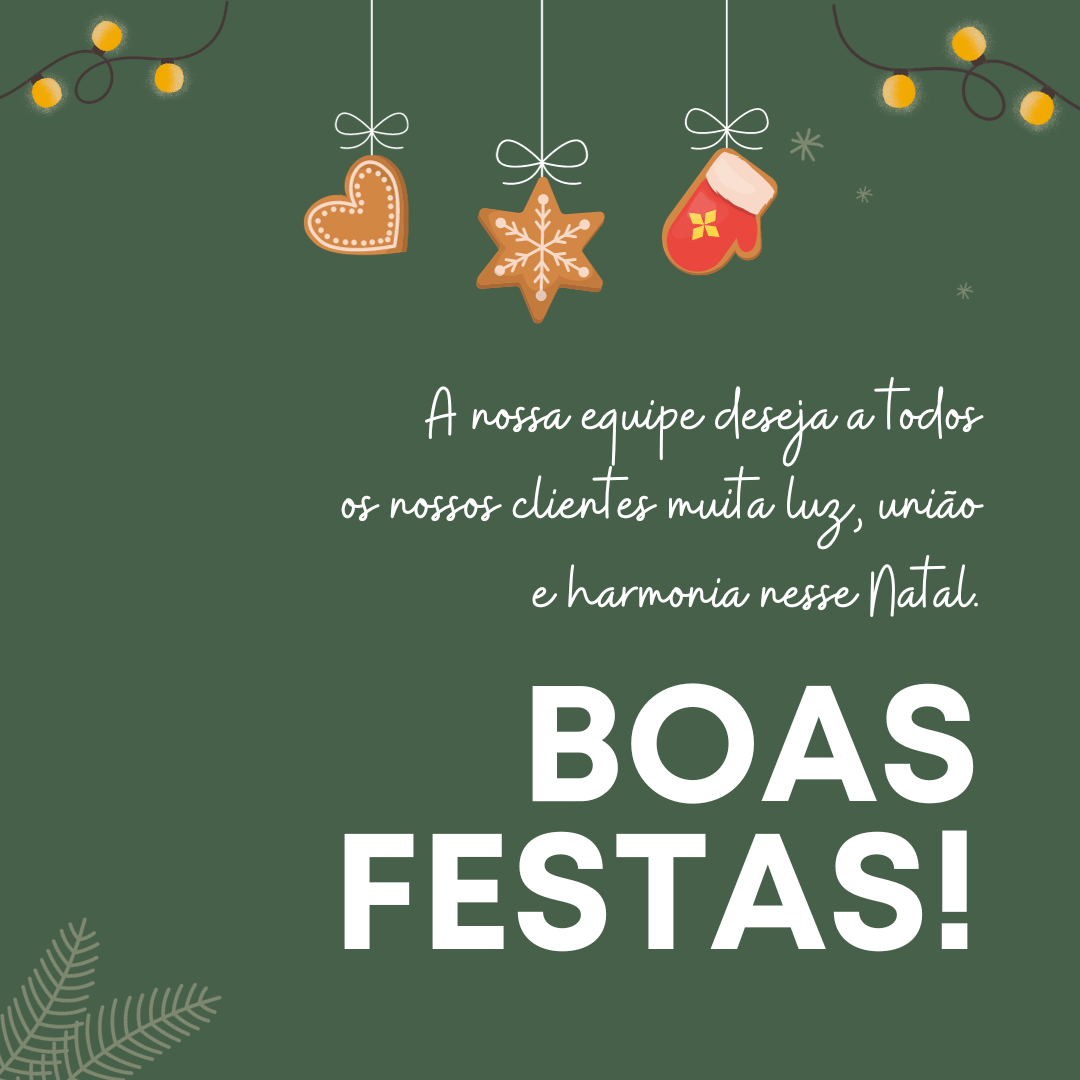 A nossa equipe deseja a todos os nossos clientes muita luz, união e harmonia nesse Natal. Boas Festas! 