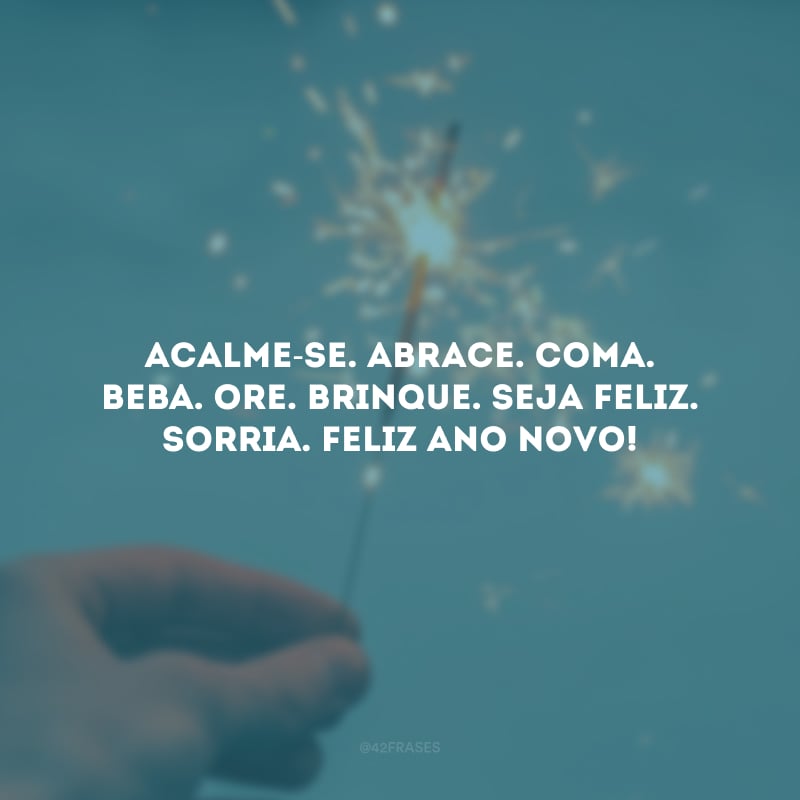 Acalme-se. Abrace. Coma. Beba. Ore. Brinque. Seja feliz. Sorria. Feliz Ano Novo!