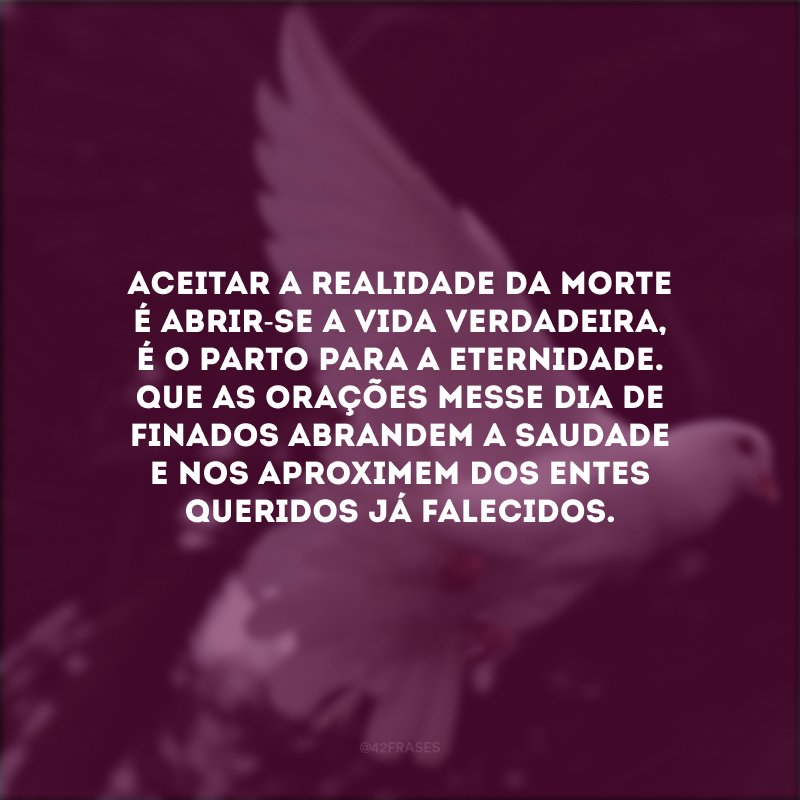 Aceitar a realidade da morte é abrir-se a vida verdadeira, é o parto para a eternidade. Que as orações messe Dia de Finados abrandem a saudade e nos aproximem dos entes queridos já falecidos.