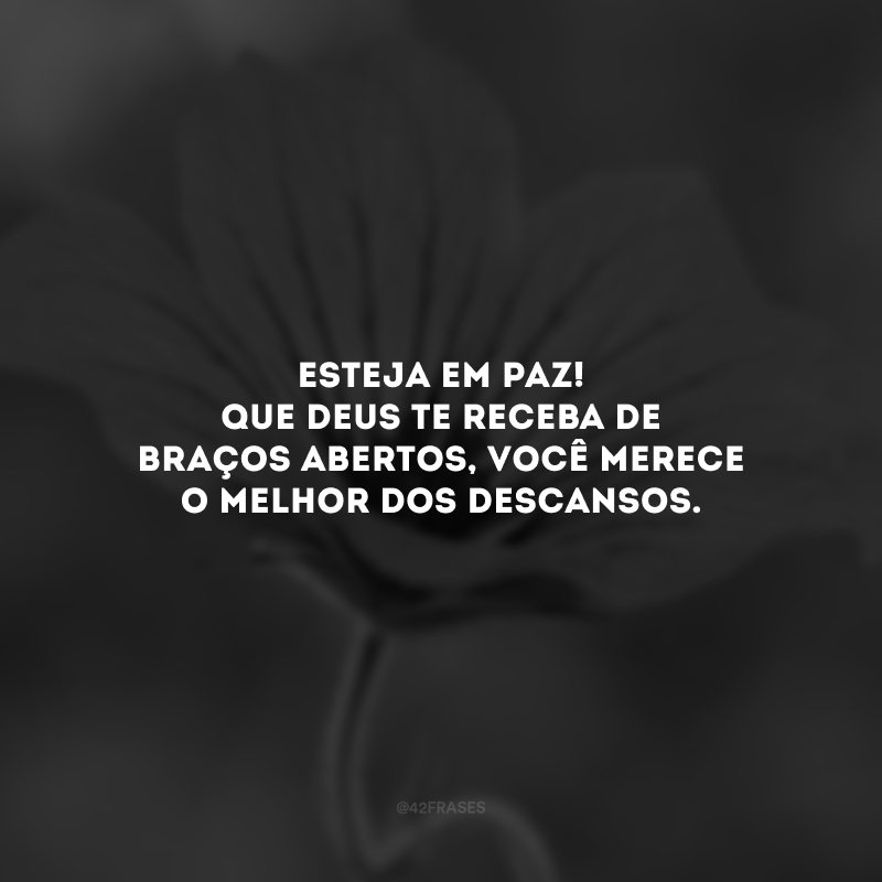 Esteja em paz! Que Deus te receba de braços abertos, você merece o melhor dos descansos.