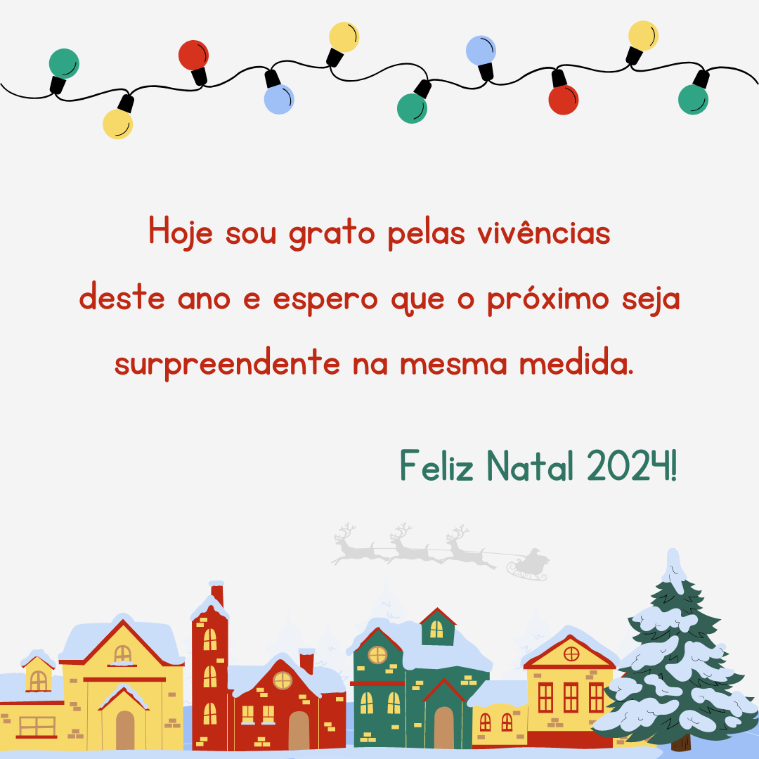 Hoje sou grato pelas vivências deste ano e espero que o próximo seja surpreendente na mesma medida. Feliz Natal 2024!