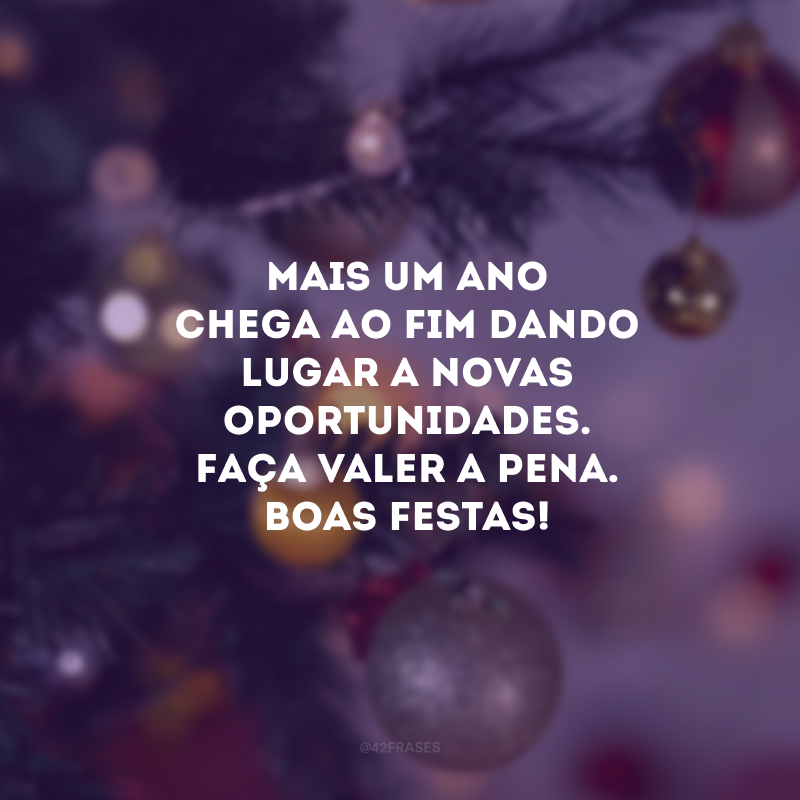 Mais um ano chega ao fim dando lugar a novas oportunidades. Faça valer a pena. Boas Festas! 