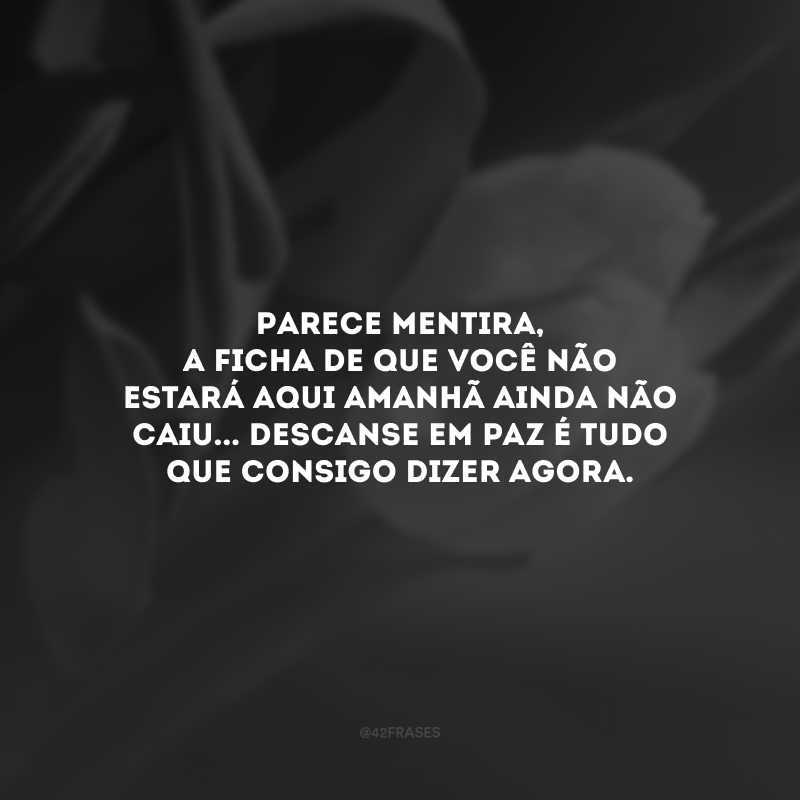 Parece mentira, a ficha de que você não estará aqui amanhã ainda não caiu... Descanse em paz é tudo que consigo dizer agora.