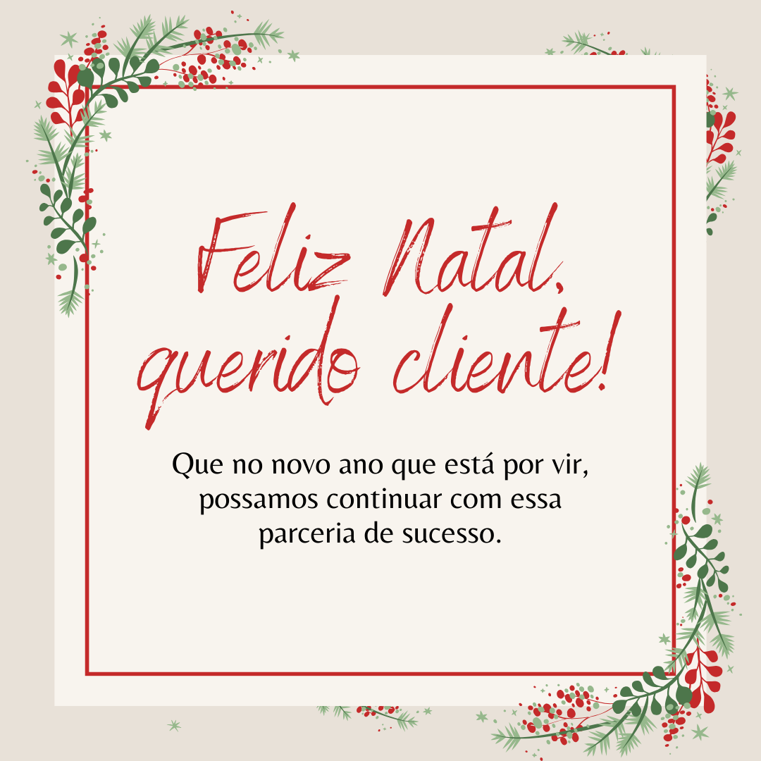 Feliz Natal, querido cliente! Que no novo ano que está por vir, possamos continuar com essa parceria de sucesso. 