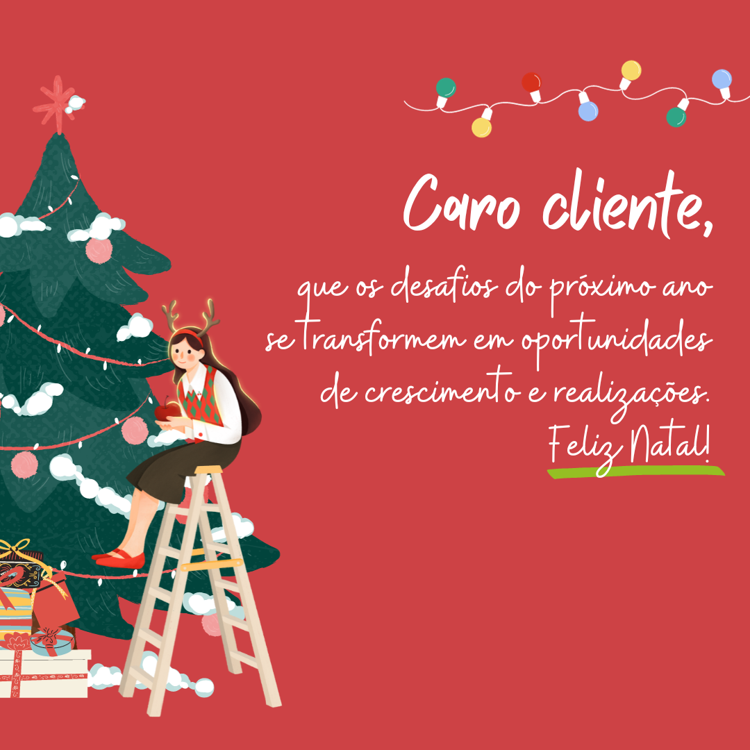 Caro cliente, que os desafios do próximo ano se transformem em oportunidades de crescimento e realizações. Feliz Natal!