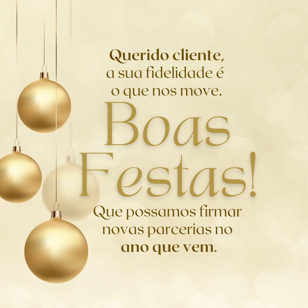 Querido cliente, a sua fidelidade é o que nos move. Que possamos firmar novas parcerias no ano que vem. Boas Festas!