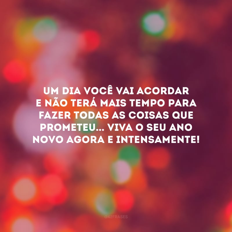 Um dia você vai acordar e não terá mais tempo para fazer todas as coisas que prometeu... Viva o seu Ano Novo agora e intensamente!