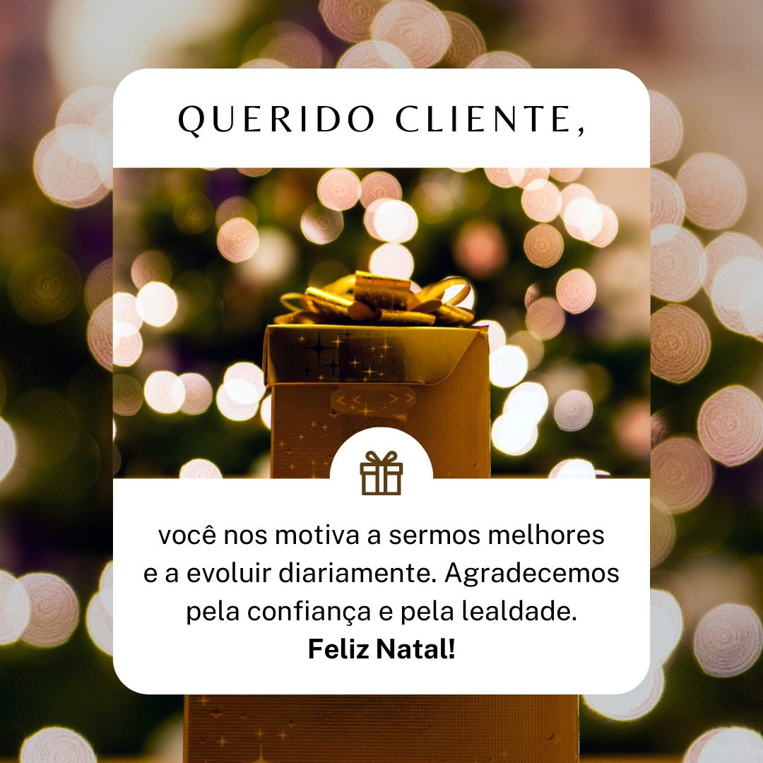 Querido cliente, você nos motiva a sermos melhores e a evoluir diariamente. Agradecemos pela confiança e pela lealdade. Feliz Natal!