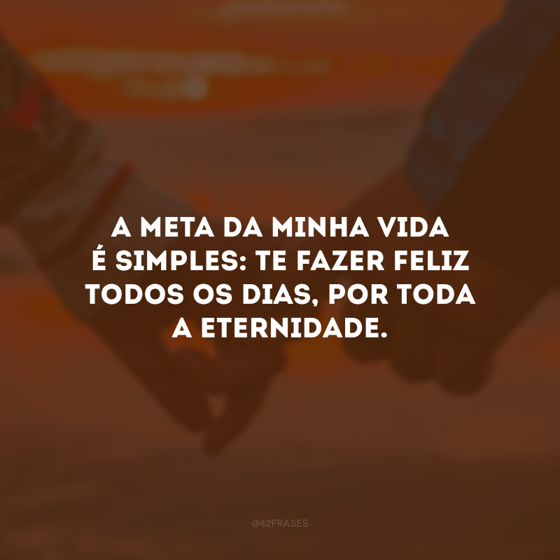 A meta da minha vida é simples: te fazer feliz todos os dias, por toda a eternidade.