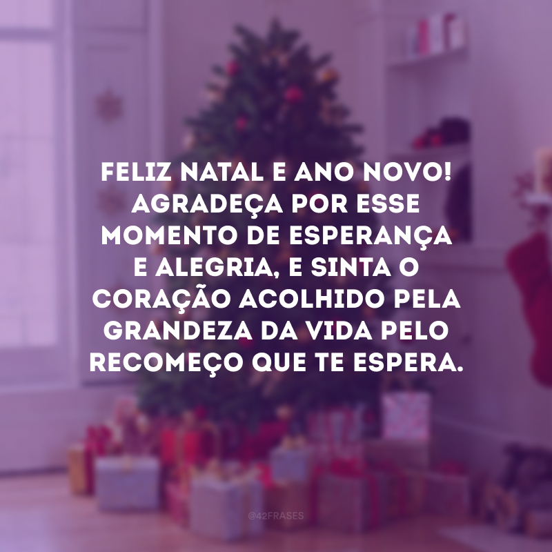 Feliz Natal e Ano Novo! Agradeça por esse momento de esperança e alegria, e sinta o coração acolhido pela grandeza da vida pelo recomeço que te espera. 