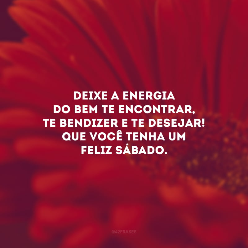 Deixe a energia do bem te encontrar, te bendizer e te desejar! Que você tenha um feliz sábado.