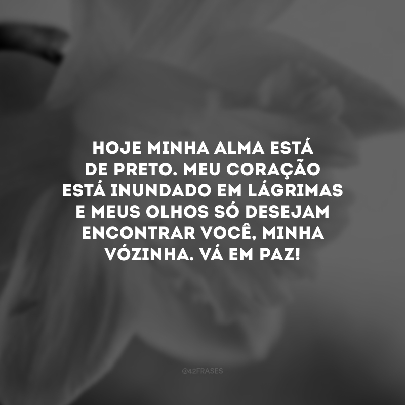 Hoje minha alma está de preto. Meu coração está inundado em lágrimas e meus olhos só desejam encontrar você, minha vózinha. Vá em paz!