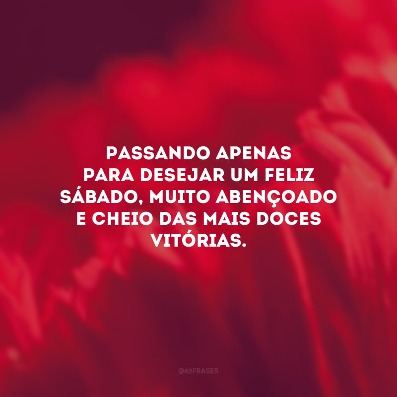 Passando apenas para desejar um feliz sábado, muito abençoado e cheio das mais doces vitórias.