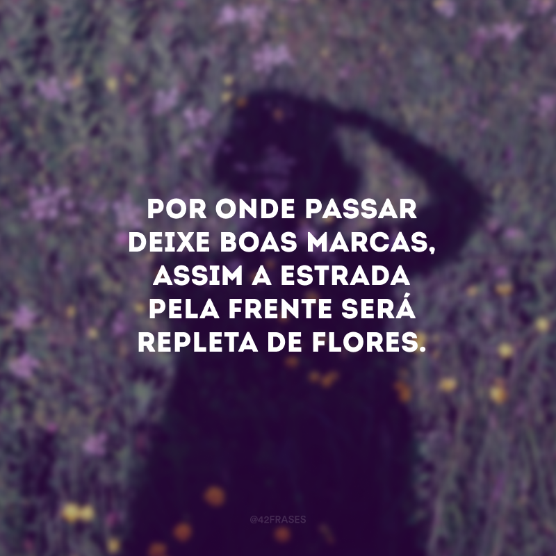 Por onde passar deixe boas marcas, assim a estrada pela frente será repleta de flores.