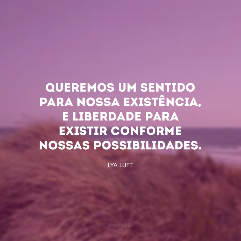 Queremos um sentido para nossa existência, e liberdade para existir conforme nossas possibilidades. 