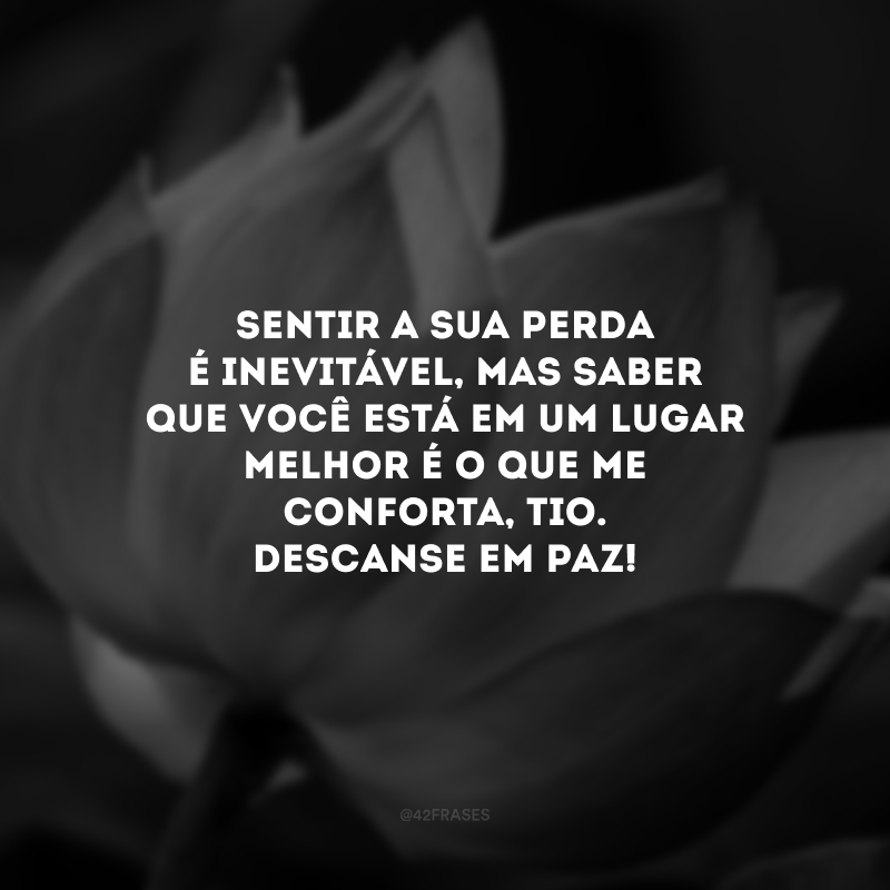 Sentir a sua perda é inevitável, mas saber que você está em um lugar melhor é o que me conforta, tio. Descanse em paz!