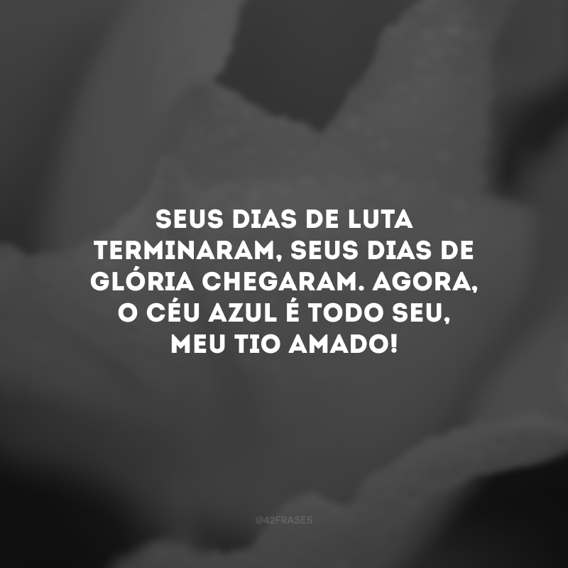 Seus dias de luta terminaram, seus dias de glória chegaram. Agora, o céu azul é todo seu, meu tio amado!