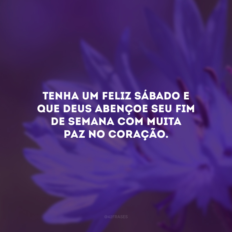 Tenha um feliz sábado e que Deus abençoe seu fim de semana com muita paz no coração.