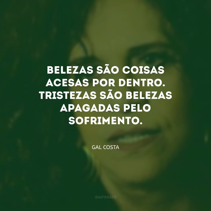 Belezas são coisas acesas por dentro. Tristezas são belezas apagadas pelo sofrimento.