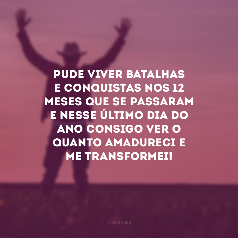 Pude viver batalhas e conquistas nos 12 meses que se passaram e nesse último dia do ano consigo ver o quanto amadureci e me transformei! 