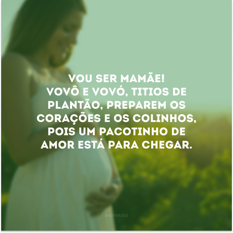 Vou ser mamãe! Vovô e vovó, titios de plantão, preparem os corações e os colinhos, pois um pacotinho de amor está para chegar. 