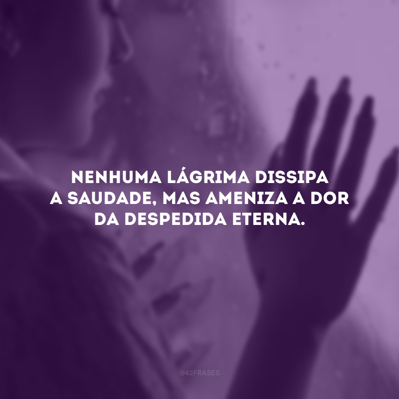 Nenhuma lágrima dissipa a saudade, mas ameniza a dor da despedida eterna.