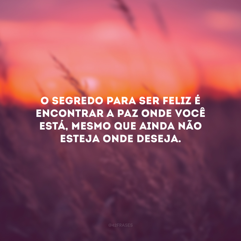 O segredo para ser feliz é encontrar a paz onde você está, mesmo que ainda não esteja onde deseja.