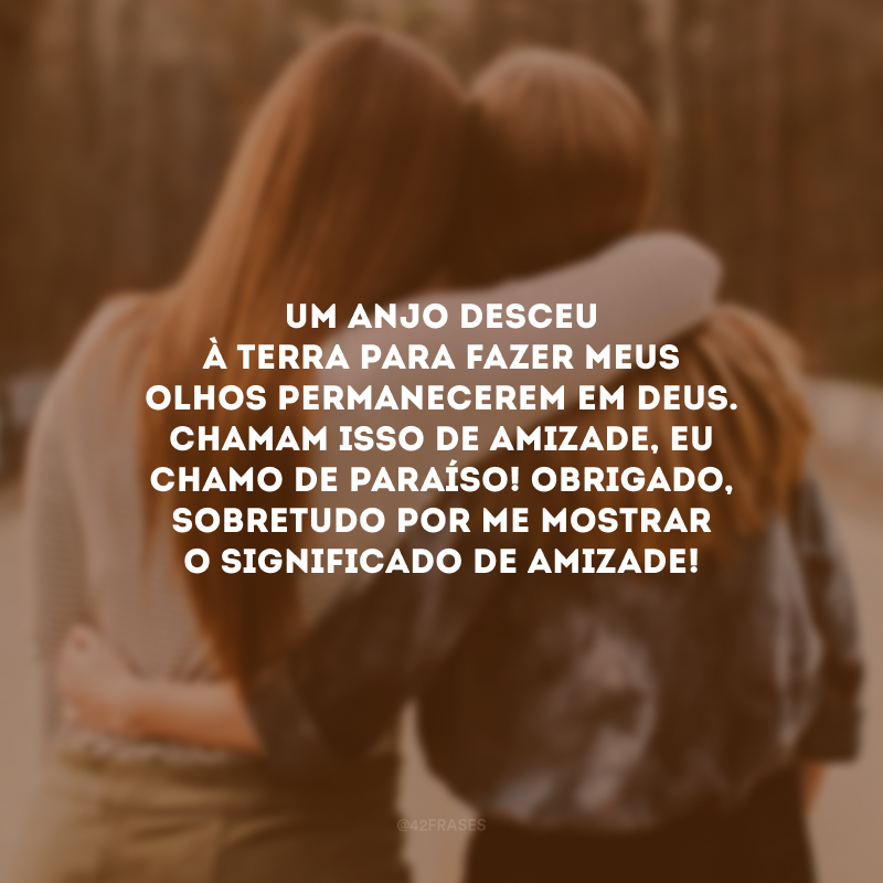 Um anjo desceu à terra para fazer meus olhos permanecerem em Deus. Chamam isso de amizade, eu chamo de paraíso! Obrigado, sobretudo por me mostrar o significado de amizade!