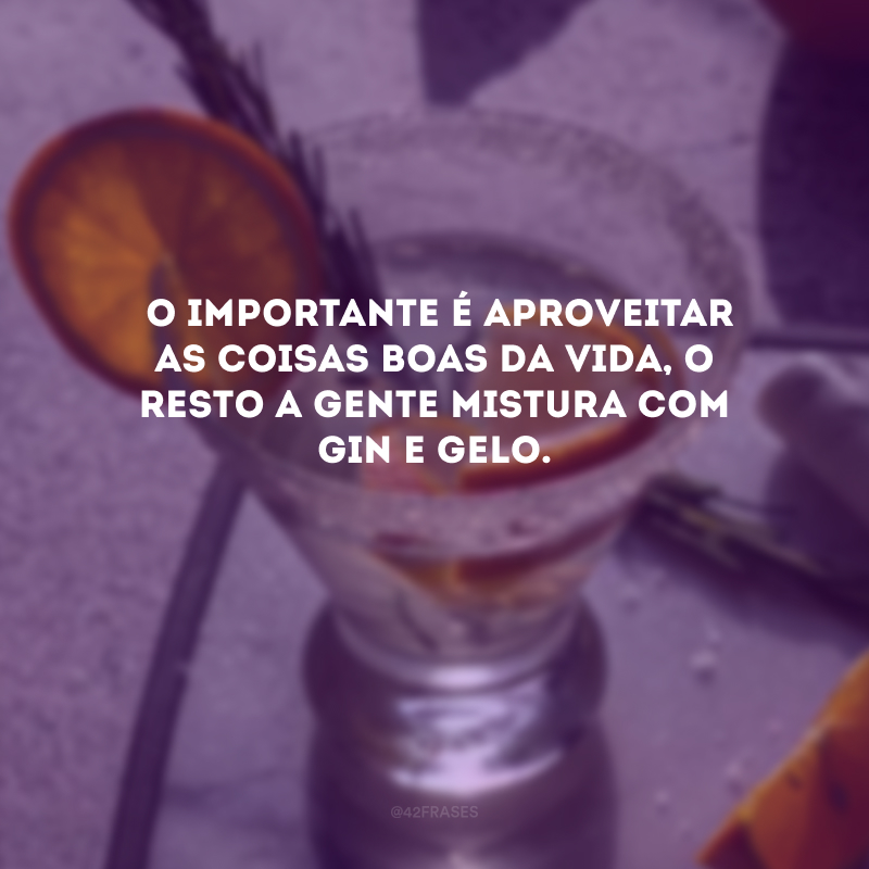  O importante é aproveitar as coisas boas da vida, o resto a gente mistura com gin e gelo.