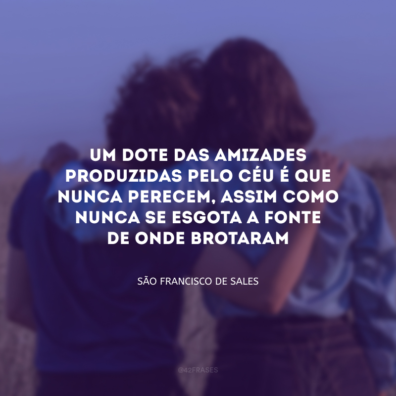 Um dote das amizades produzidas pelo céu é que nunca perecem, assim como nunca se esgota a fonte de onde brotaram; e a presença não os alimenta, assim como a distância não os faz definhar ou acabar, porque seu fundamento está presente em toda parte. 