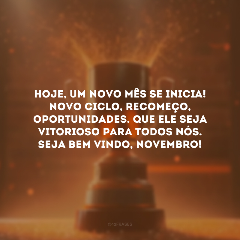 Hoje, um novo mês se inicia! Novo ciclo, recomeço, oportunidades. Que ele seja vitorioso para todos nós. Seja bem vindo, novembro! 