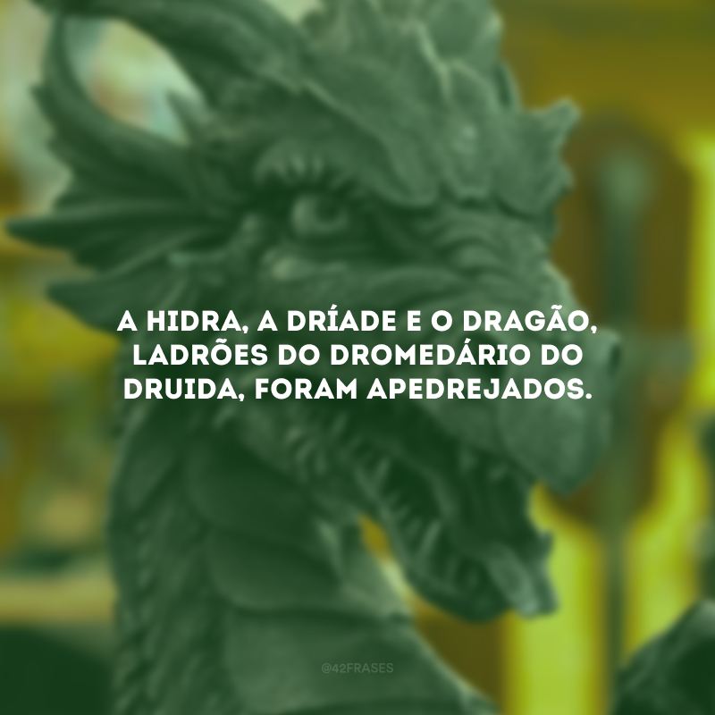 A hidra, a dríade e o dragão, ladrões do dromedário do Druida, foram apedrejados.