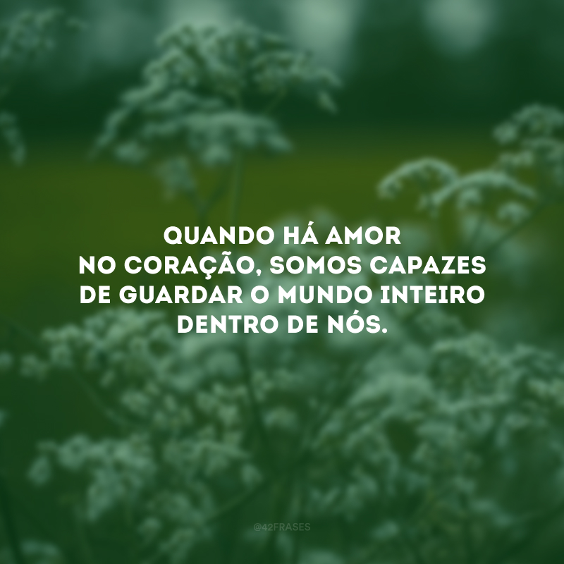 Quando há amor no coração, somos capazes de guardar o mundo inteiro dentro de nós.