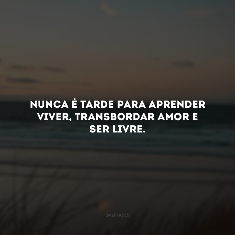 Nunca é tarde para aprender viver, transbordar amor e ser livre. 